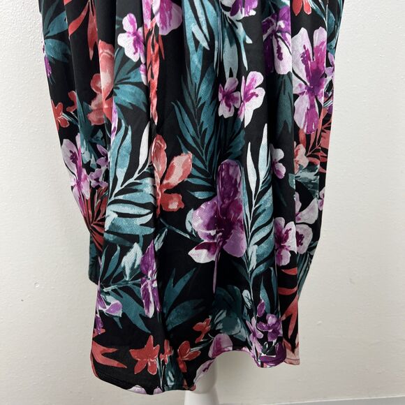 Bobeau 1X Plus Size Dress Women Black Purple Floral Surplice Casual - Picture 8 of 14